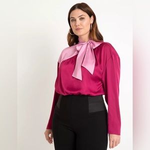 Eloquii Colorblocked tie neck blouse shirt top